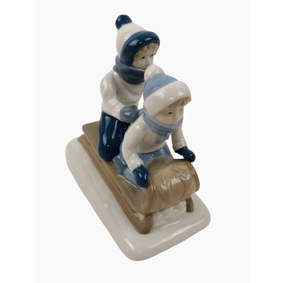 Paul Sebastian Kid Sledding Glazed Figurine Winter Holiday Collectible Decor - Picture 8 of 9